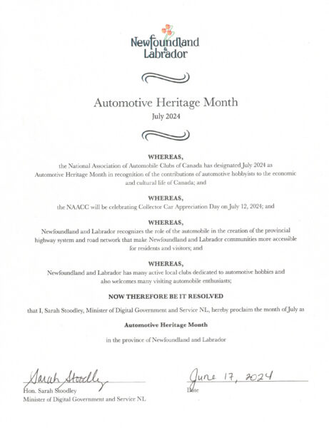 Automotive Heritage Month 2024 Newfoundland and Labrador