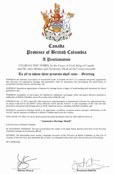 Automotive Heritage Month British Columbia July 2024